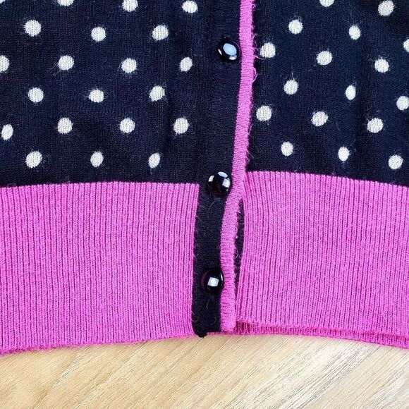💜GNW Black & Hot Pink Polka Dot Buttoned Cardigan Sweater Large - Picture 7 of 9